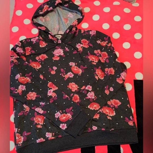 VS PINK Gray Bling Floral Hoodie NWOT X Large - Picture 2 of 2